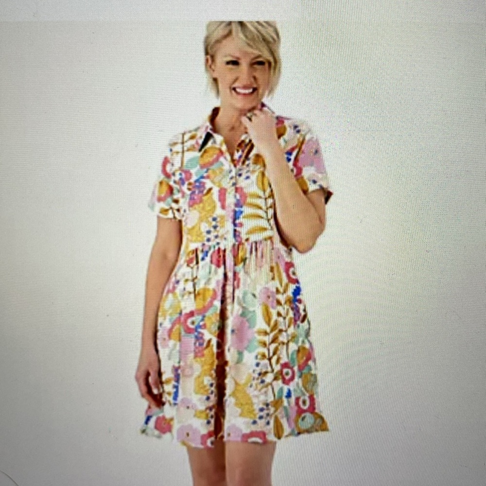 Tolani Floral Tiered Button Front Short Sleeve Dress with pockets, Women’s XL - Picture 15 of 15